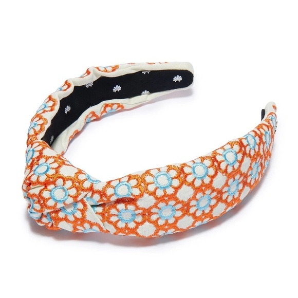 NWT LELE SADOUGHI Marigold Embroidered Knotted Headband Papaya Orange and Blue main image 7